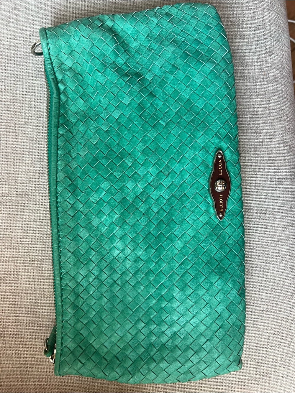 Elliott Lucca Emerald Teal Woven Leather Clutch